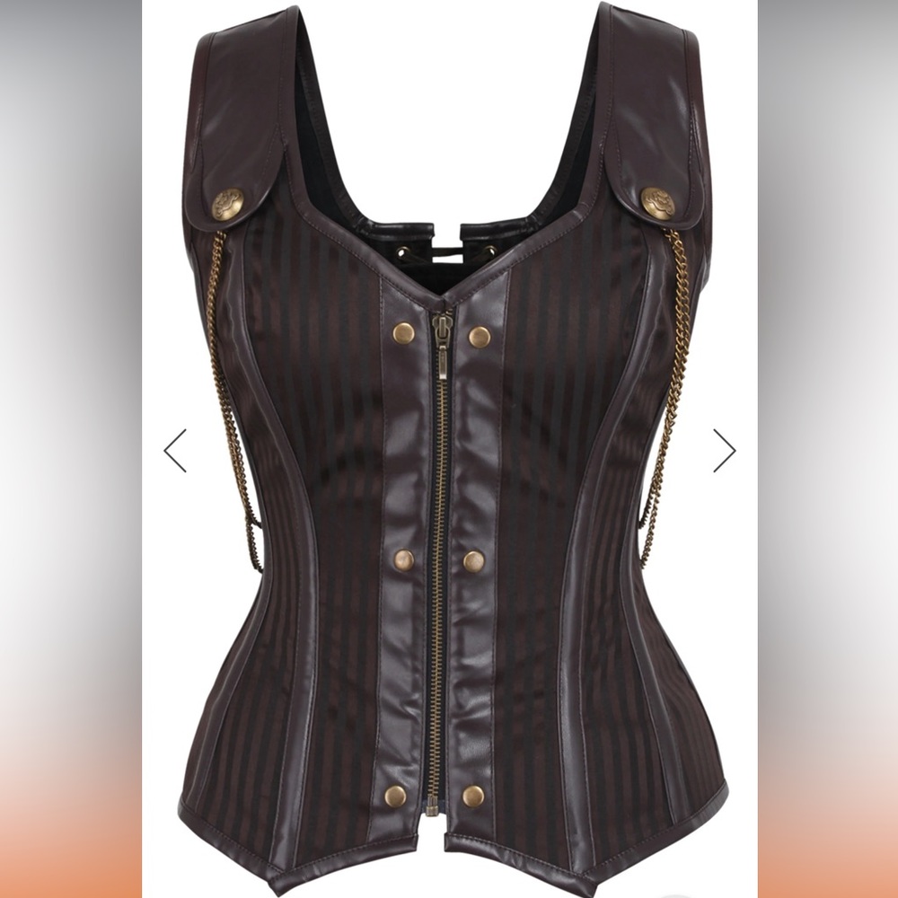 Shoulder Strap Steampunk Corset with Zip Front—Size 26